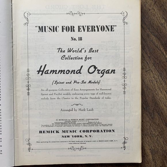 Music For Everyone, Collection for Hammond Organ, Mark Laub Songbook Vintage - Picture 2 of 3